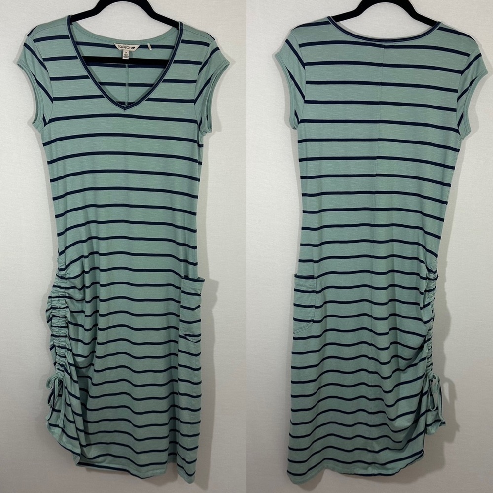 Toad&co Samba Muse Midi Dress Mint Striped Cinch Organic Cotton Dress Size M